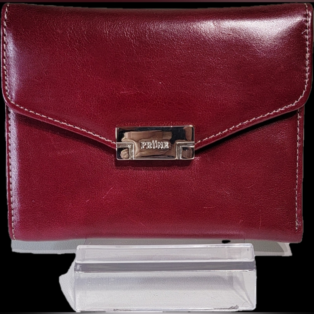 PRÜNE Trifold Wallet Leather Burgundy Made In Argentina.